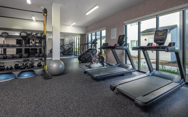 a gym with exercise equipment